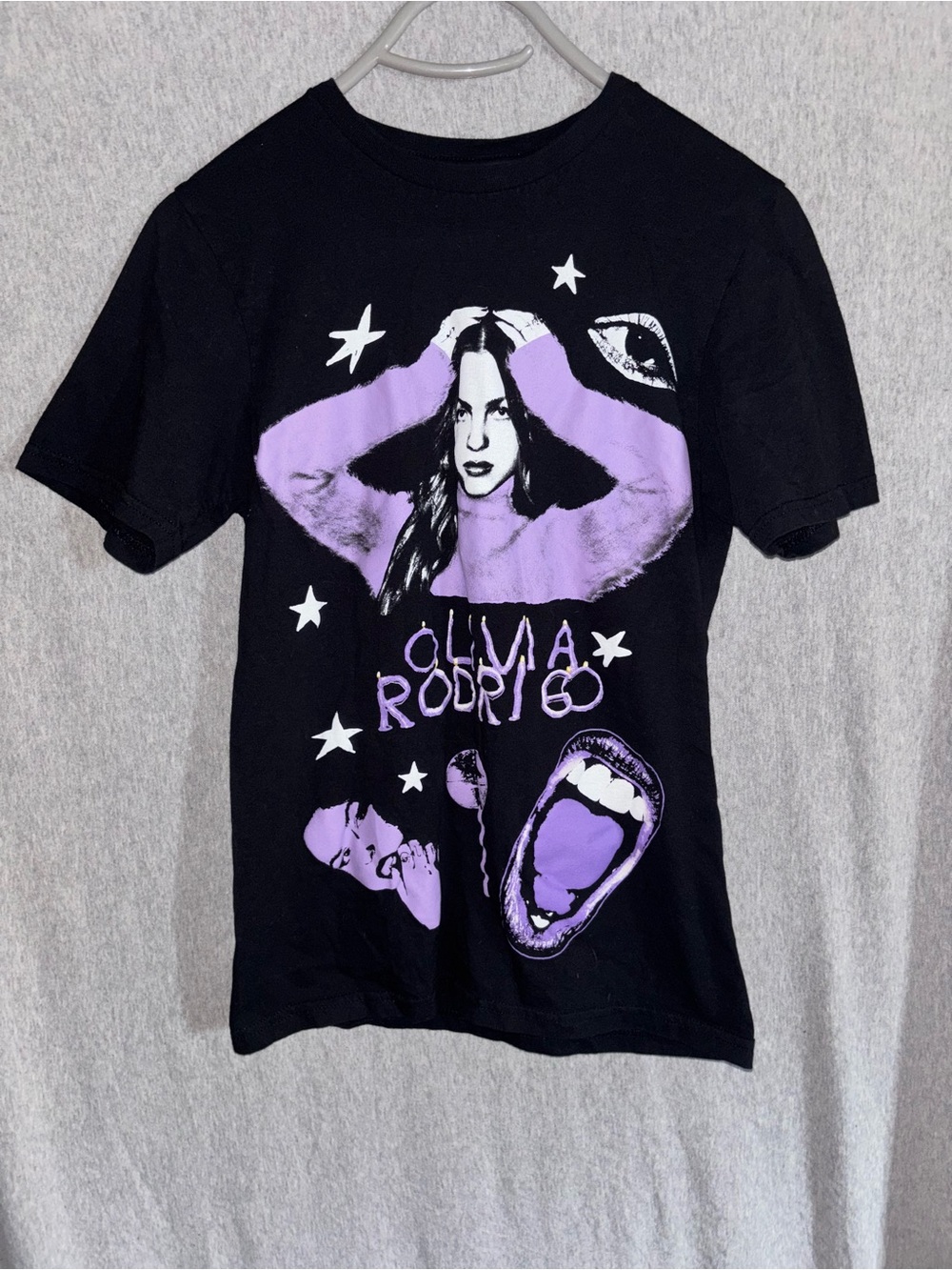 Olivia Rodrigo Black Tee with Lavender Graphic Women's Short Sleeve